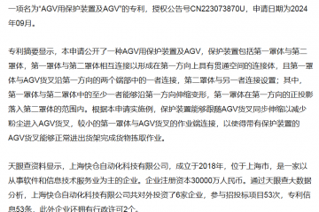 快倉取得AGV用保護(hù)裝置及AGV專利，該裝置能跟隨AGV貨叉同步伸縮以減少粉塵進(jìn)入AGV貨叉