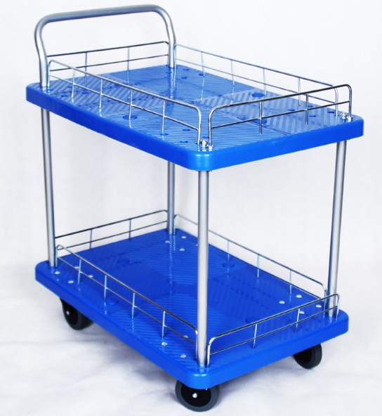 華易加高雙層手推車平板車?yán)涇囃宪囃曝涇囲o音平板小推車搬運(yùn)車