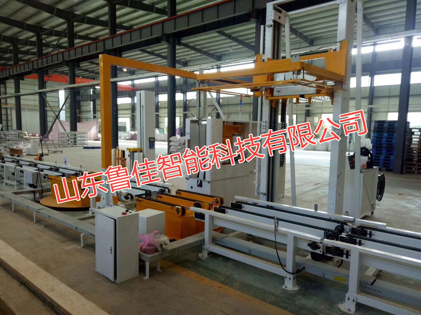 托盤井字形打包加自動纏膜流水線